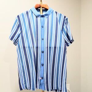 ZARA 100% COTTON BLUE & WHITE STRIPED SHORT SLEEVE SHIRT MEN SIZE XL